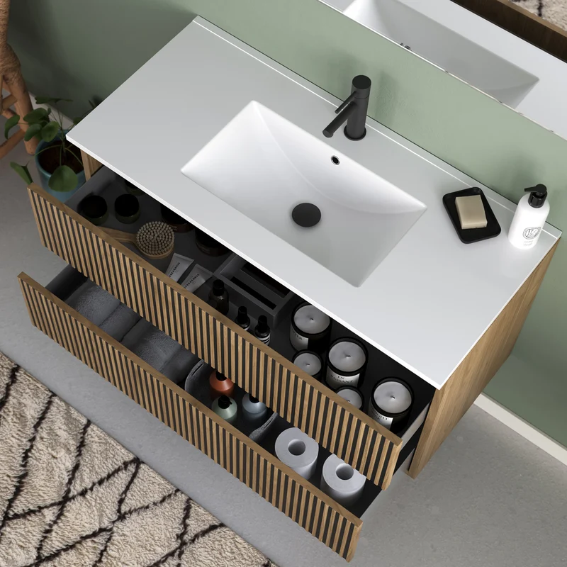 Meuble de salle de bain 100cm simple vasque - 2 tiroirs - VENERIA