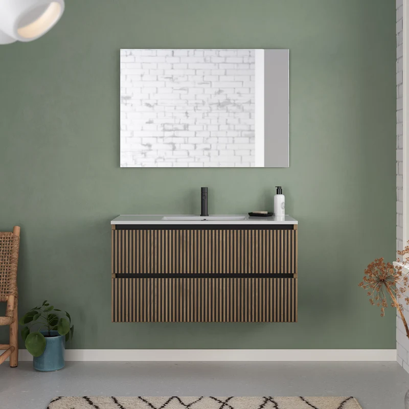 Meuble de salle de bain 100cm simple vasque - 2 tiroirs - VENERIA