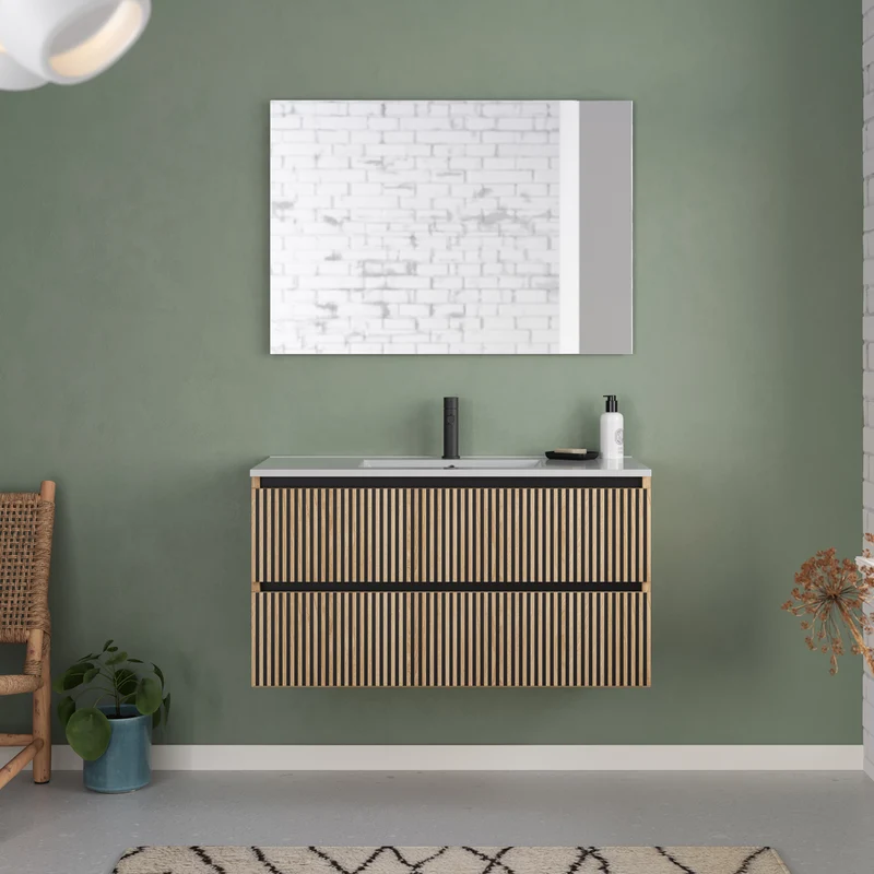 Meuble de salle de bain 100cm simple vasque - 2 tiroirs - VENERIA