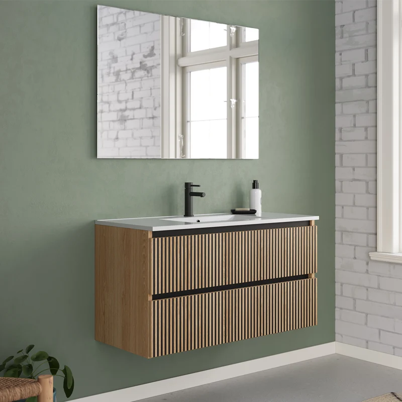 Meuble de salle de bain 100cm simple vasque - 2 tiroirs - VENERIA