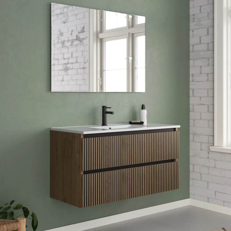 Meuble de salle de bain 100cm simple vasque - 2 tiroirs - VENERIA