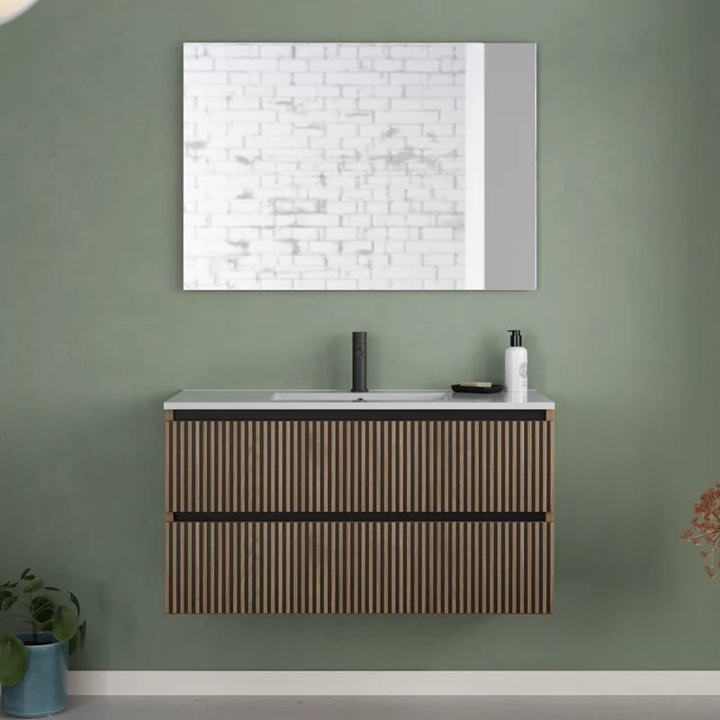 Meuble de salle de bain 100cm simple vasque - 2 tiroirs - VENERIA