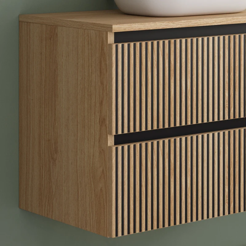 Meuble de salle de bain 60cm avec plateau et vasque à poser arrondie - 2 tiroirs - VENERIA