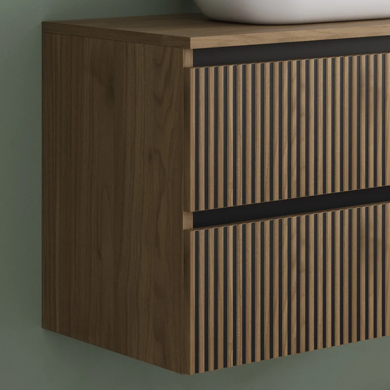 Meuble de salle de bain 60cm avec plateau et vasque à poser arrondie - 2 tiroirs - VENERIA