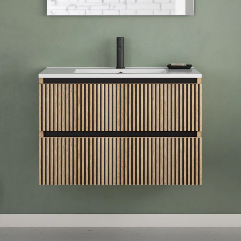 Meuble de salle de bain 80cm simple vasque - 2 tiroirs - VENERIA