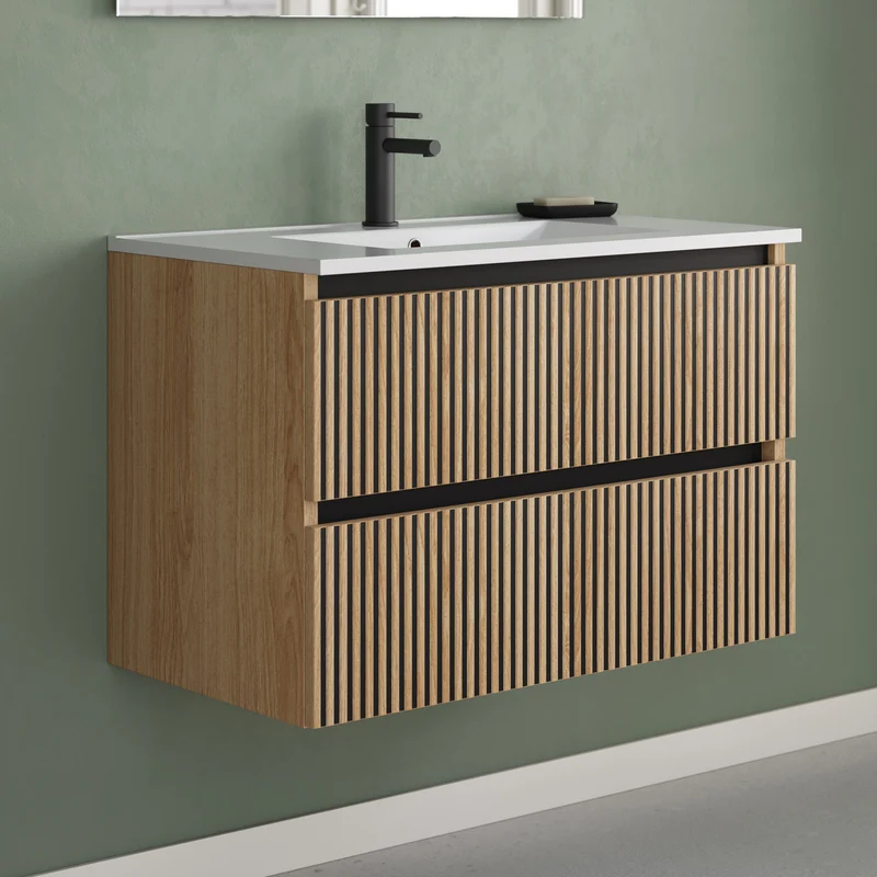 Meuble de salle de bain 80cm simple vasque - 2 tiroirs - VENERIA