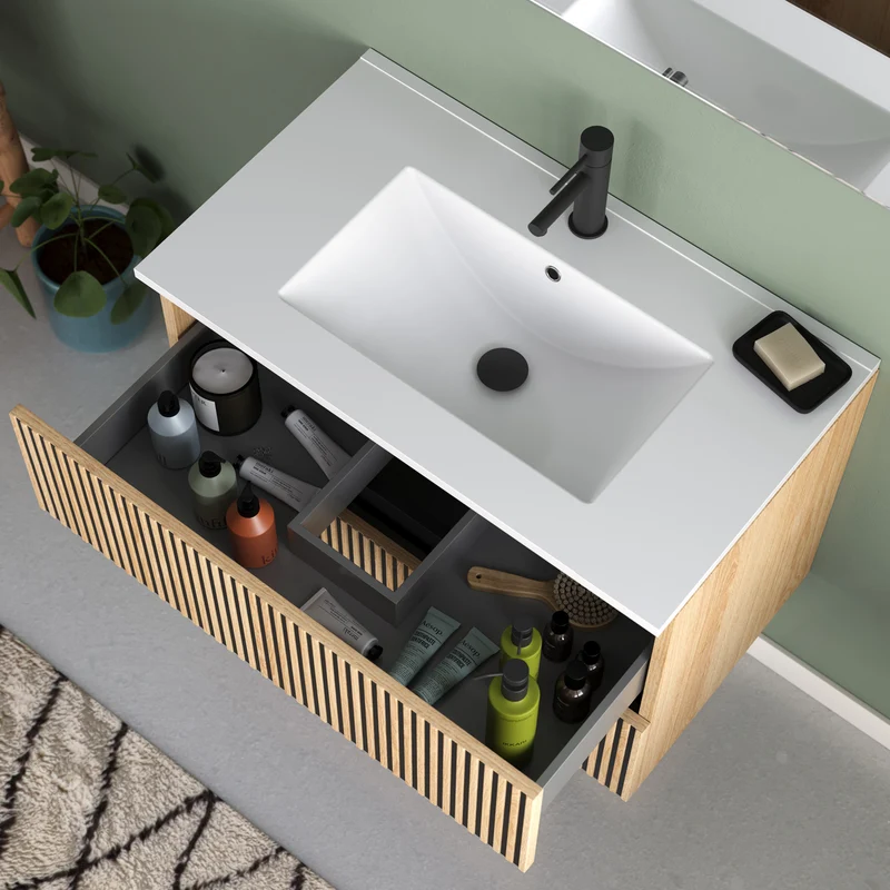 Meuble de salle de bain 80cm simple vasque - 2 tiroirs - VENERIA