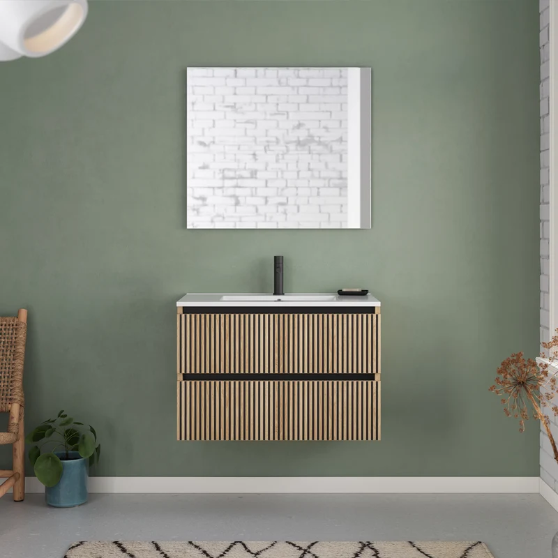 Meuble de salle de bain 80cm simple vasque - 2 tiroirs - VENERIA