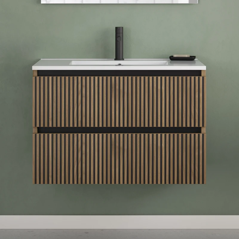 Meuble de salle de bain 80cm simple vasque - 2 tiroirs - VENERIA