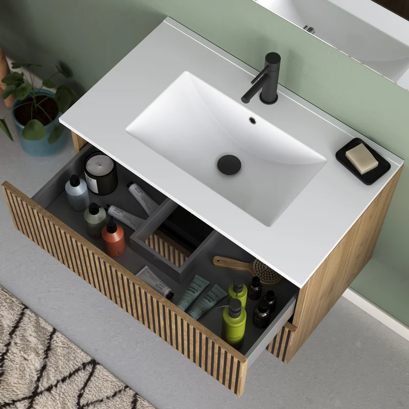 Meuble de salle de bain 80cm simple vasque - 2 tiroirs - VENERIA