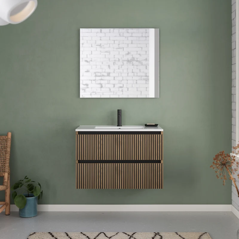Meuble de salle de bain 80cm simple vasque - 2 tiroirs - VENERIA