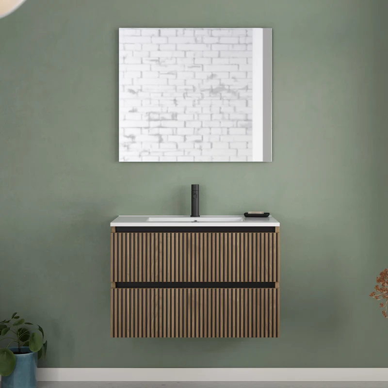 Meuble de salle de bain 80cm simple vasque - 2 tiroirs - VENERIA