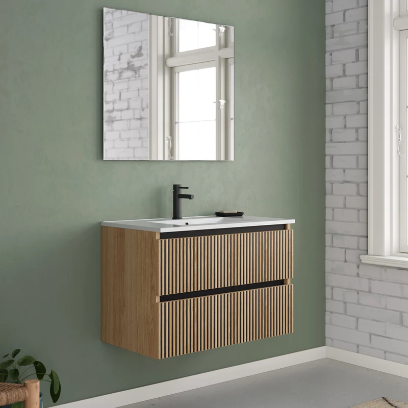 Meuble de salle de bain 80cm simple vasque - 2 tiroirs - VENERIA