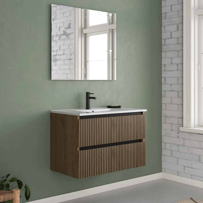 Meuble de salle de bain 80cm simple vasque - 2 tiroirs - VENERIA