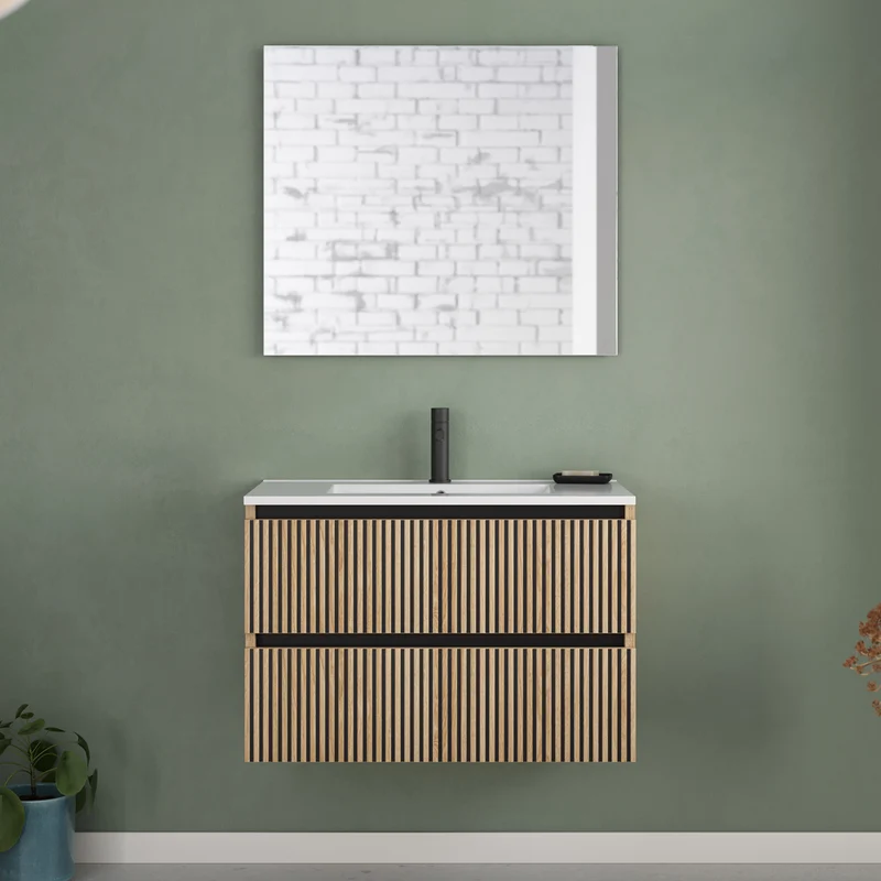 Meuble de salle de bain 80cm simple vasque - 2 tiroirs - VENERIA