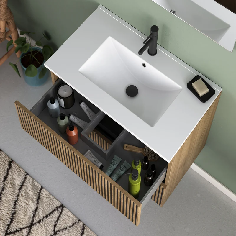 Meuble de salle de bain 60cm simple vasque - 2 tiroirs - VENERIA