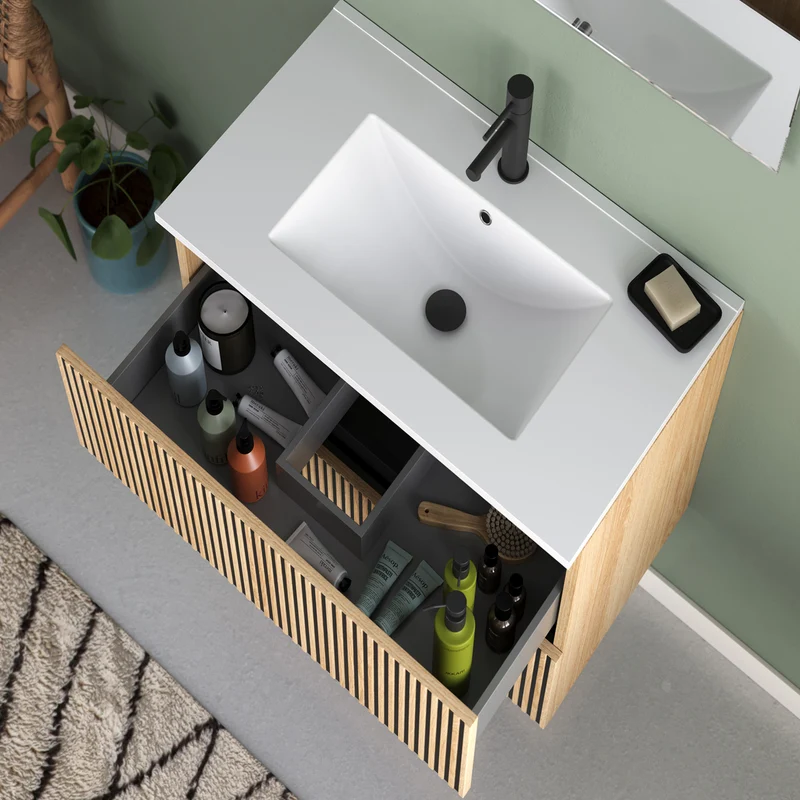 Meuble de salle de bain 60cm simple vasque - 2 tiroirs - VENERIA
