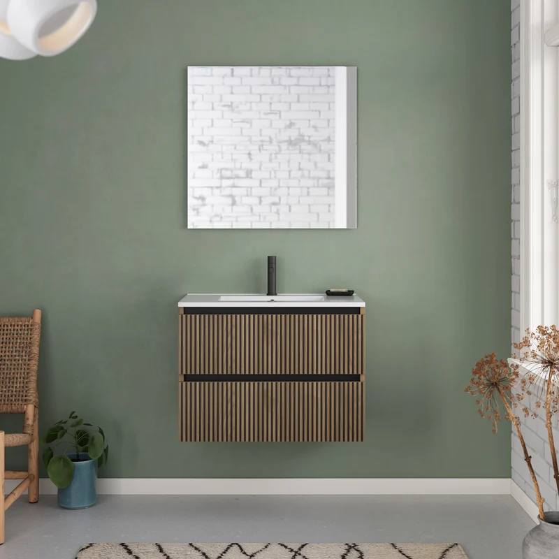 Meuble de salle de bain 60cm simple vasque - 2 tiroirs - VENERIA