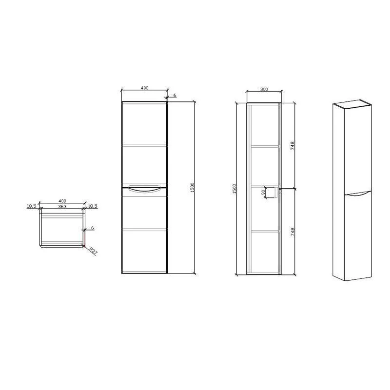 Mueble Auxiliar Suspendido 150 cm PIACENZA - Blanco