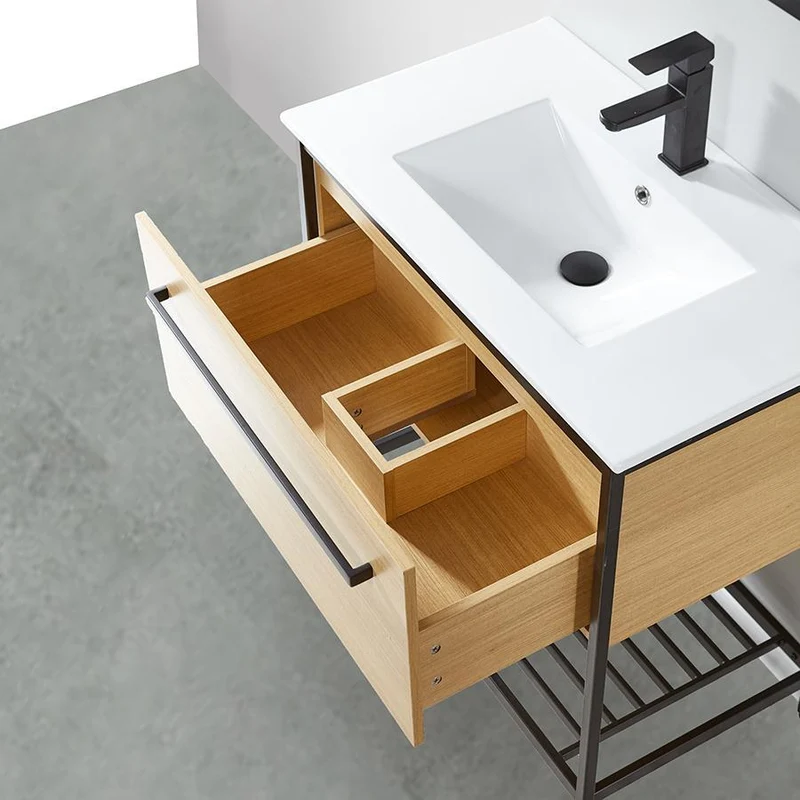 Mueble de Baño con patas + Lavabo 80 cm SMART – Madera y Metal Negro