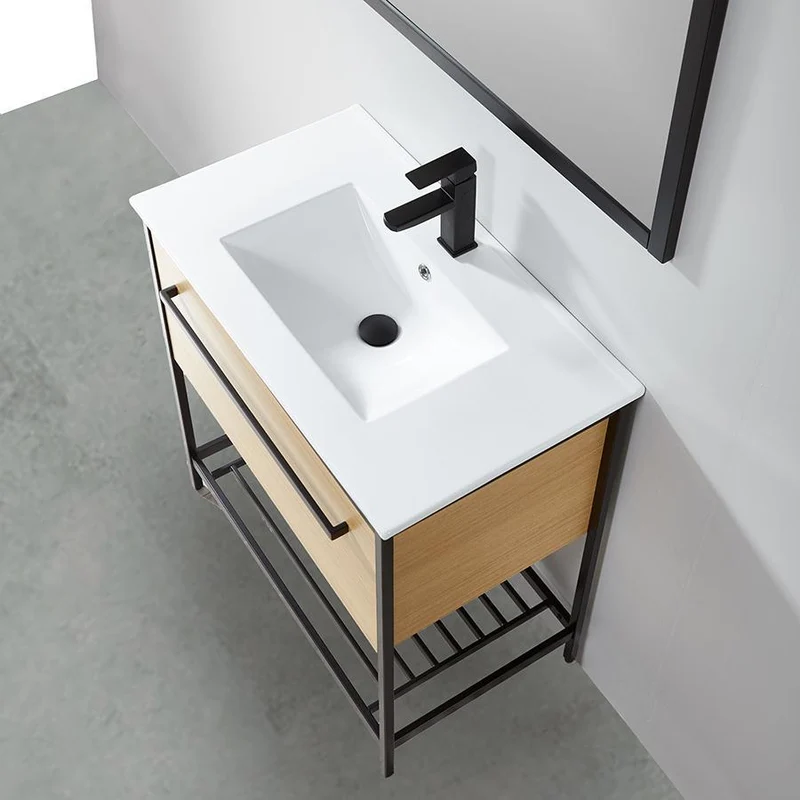 Mueble de Baño con patas + Lavabo 80 cm SMART – Madera y Metal Negro
