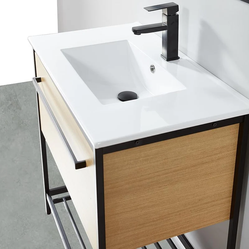 Mueble de Baño con patas + Lavabo 80 cm SMART – Madera y Metal Negro