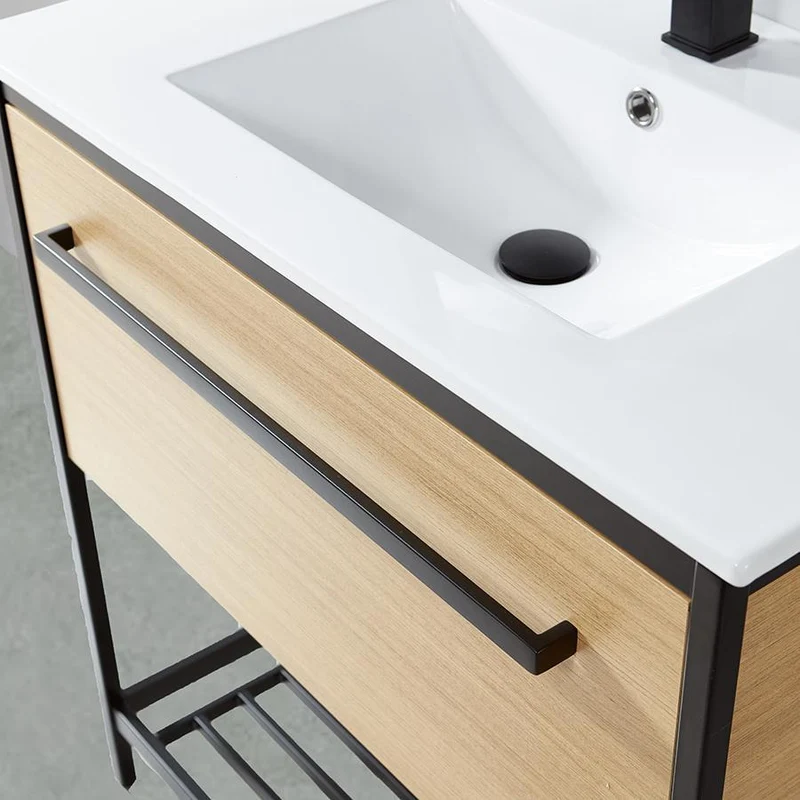 Mueble de Baño con patas + Lavabo 80 cm SMART – Madera y Metal Negro