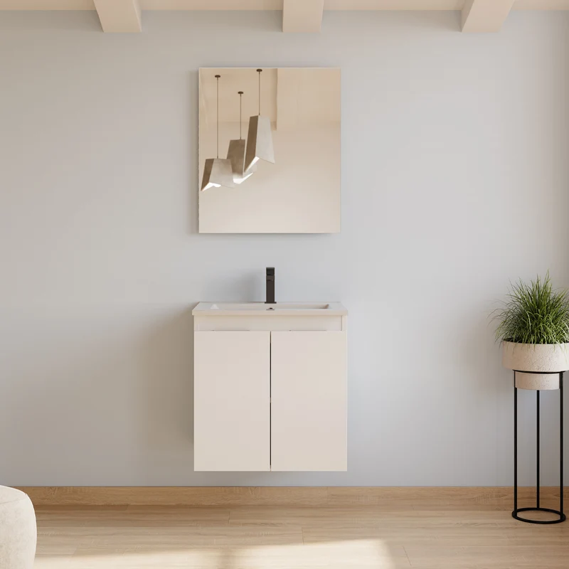 Meuble de salle de bain 60cm simple vasque - 2 portes - ROSIE