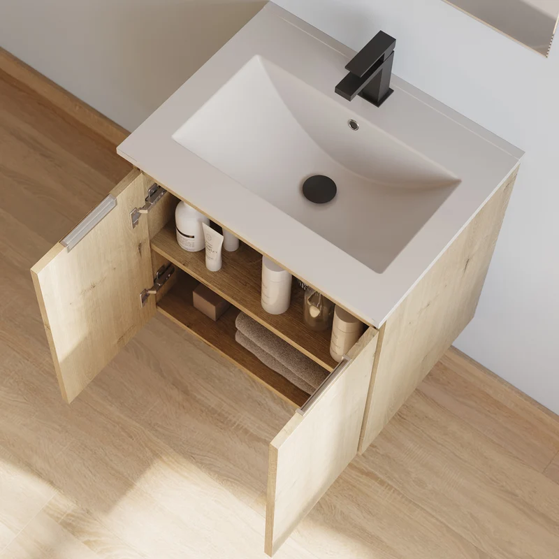 Meuble de salle de bain 60cm simple vasque - 2 portes - ROSIE