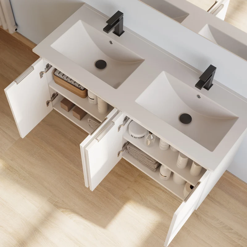 Meuble de salle de bain 120cm double vasque - 4 portes - ROSIE