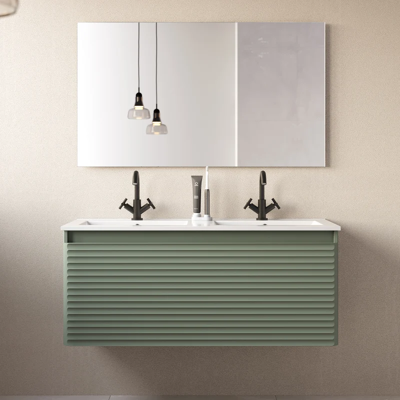 Meuble de salle de bain 120cm double vasque - 2 tiroirs - SUZA