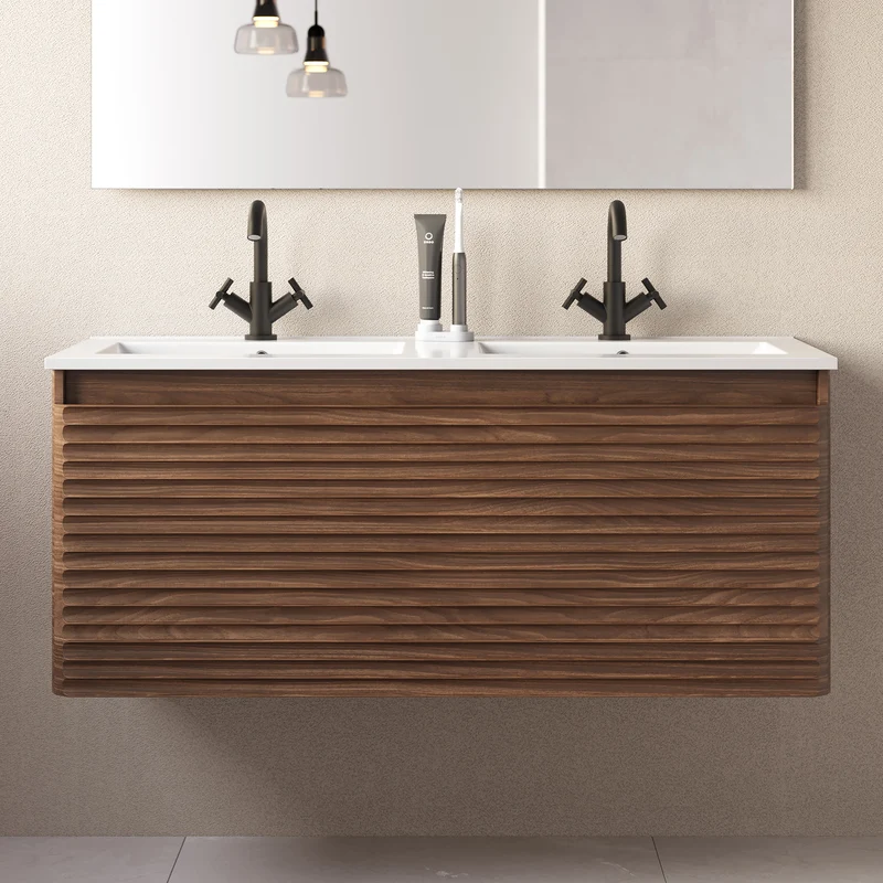 Meuble de salle de bain 120cm double vasque - 2 tiroirs - SUZA