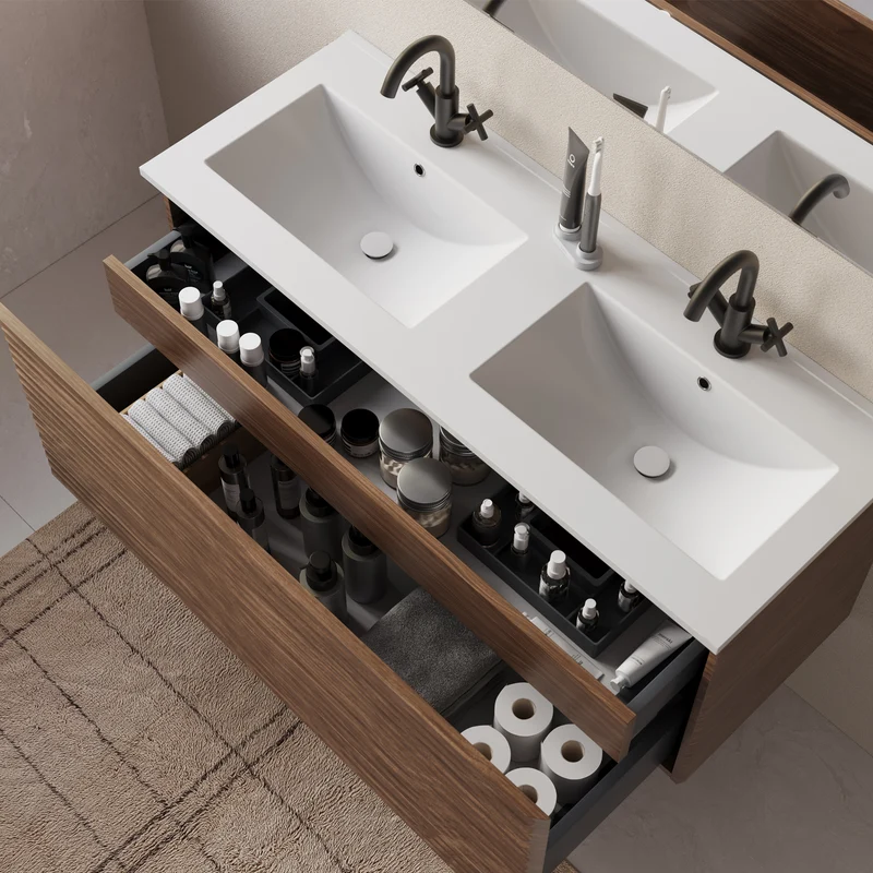 Meuble de salle de bain 120cm double vasque - 2 tiroirs - SUZA