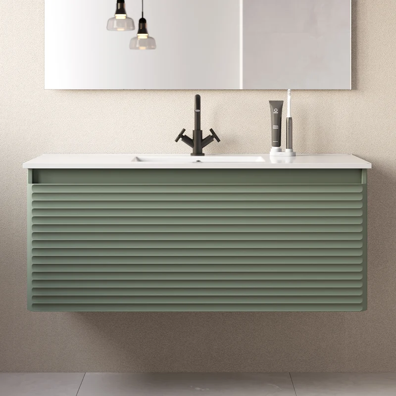 Meuble de salle de bain 120cm simple vasque - 2 tiroirs - SUZA