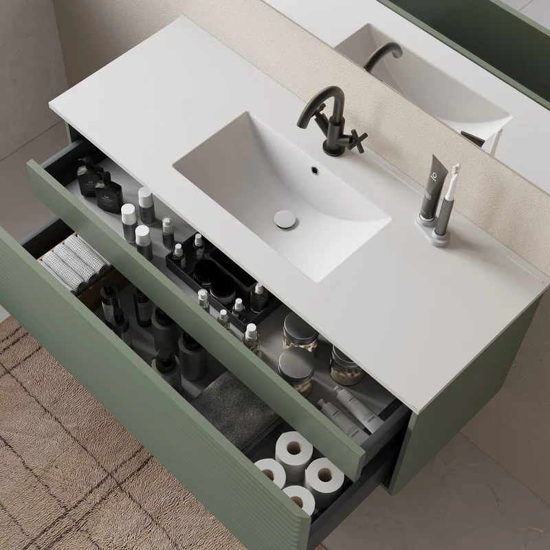 Meuble de salle de bain 120cm simple vasque - 2 tiroirs - SUZA