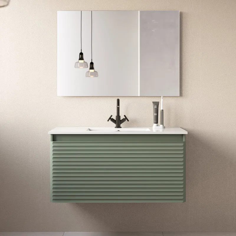 Meuble de salle de bain 100cm simple vasque - 2 tiroirs - sans miroir - SUZA