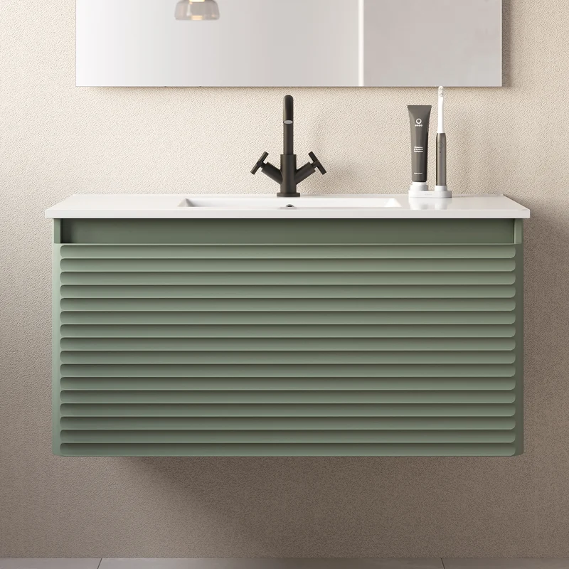 Meuble de salle de bain 100cm simple vasque - 2 tiroirs - sans miroir - SUZA