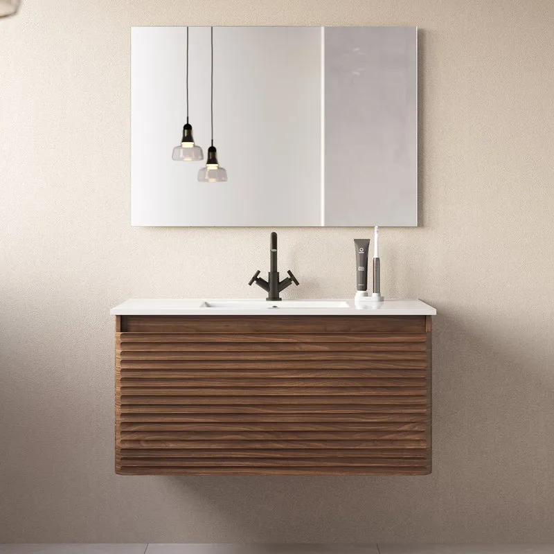 Meuble de salle de bain 100cm simple vasque - 2 tiroirs - sans miroir - SUZA