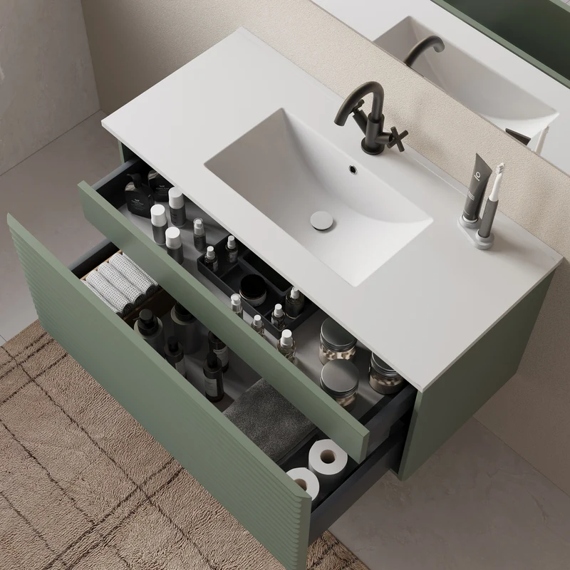 Meuble de salle de bain 100cm simple vasque - 2 tiroirs - sans miroir - SUZA