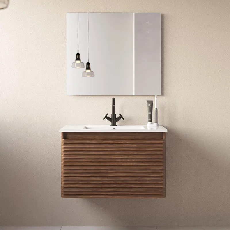 Meuble de salle de bain 80cm simple vasque - 2 tiroirs - sans miroir - SUZA