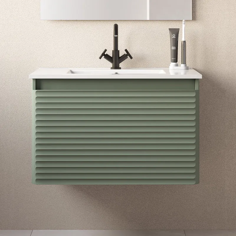 Meuble de salle de bain 80cm simple vasque - 2 tiroirs - sans miroir - SUZA