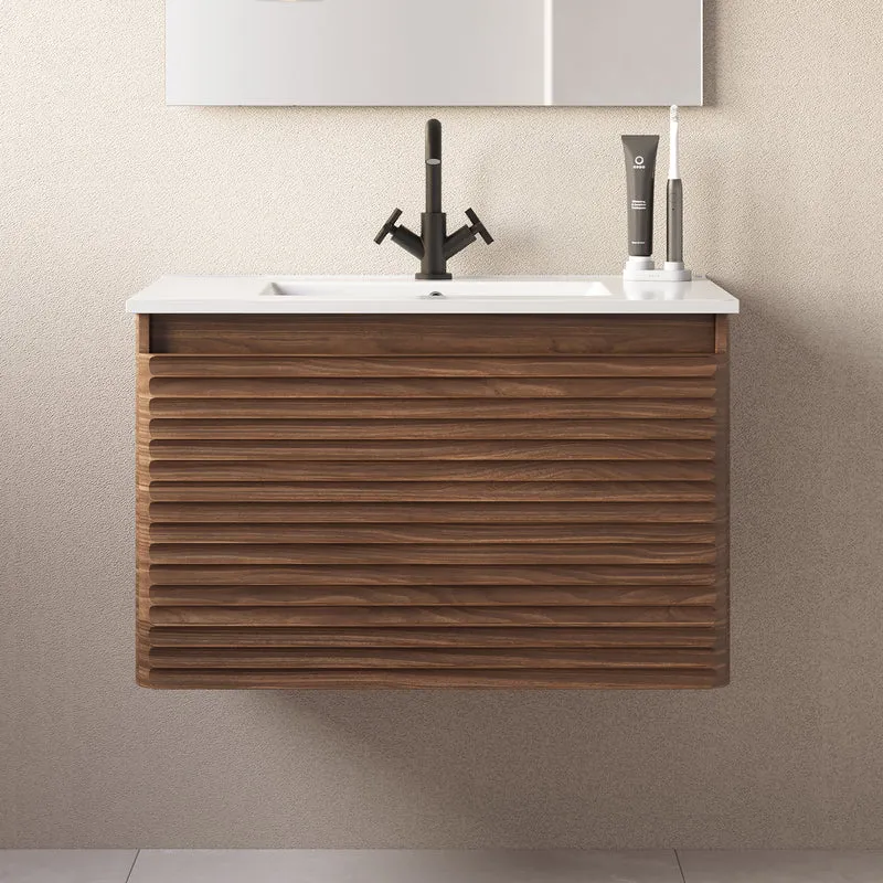 Meuble de salle de bain 80cm simple vasque - 2 tiroirs - sans miroir - SUZA