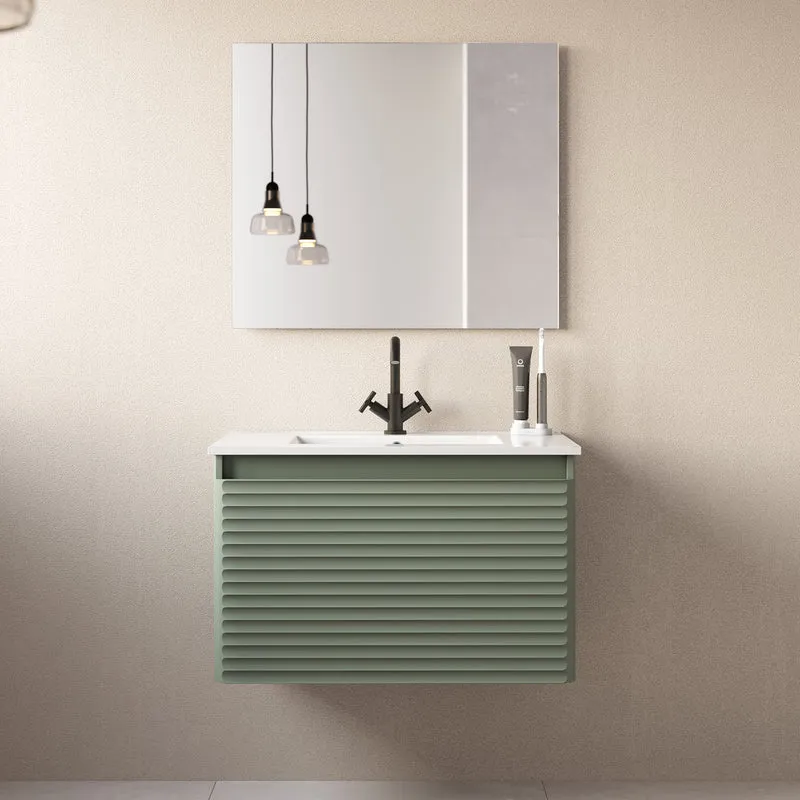 Meuble de salle de bain 80cm simple vasque - 2 tiroirs - sans miroir - SUZA