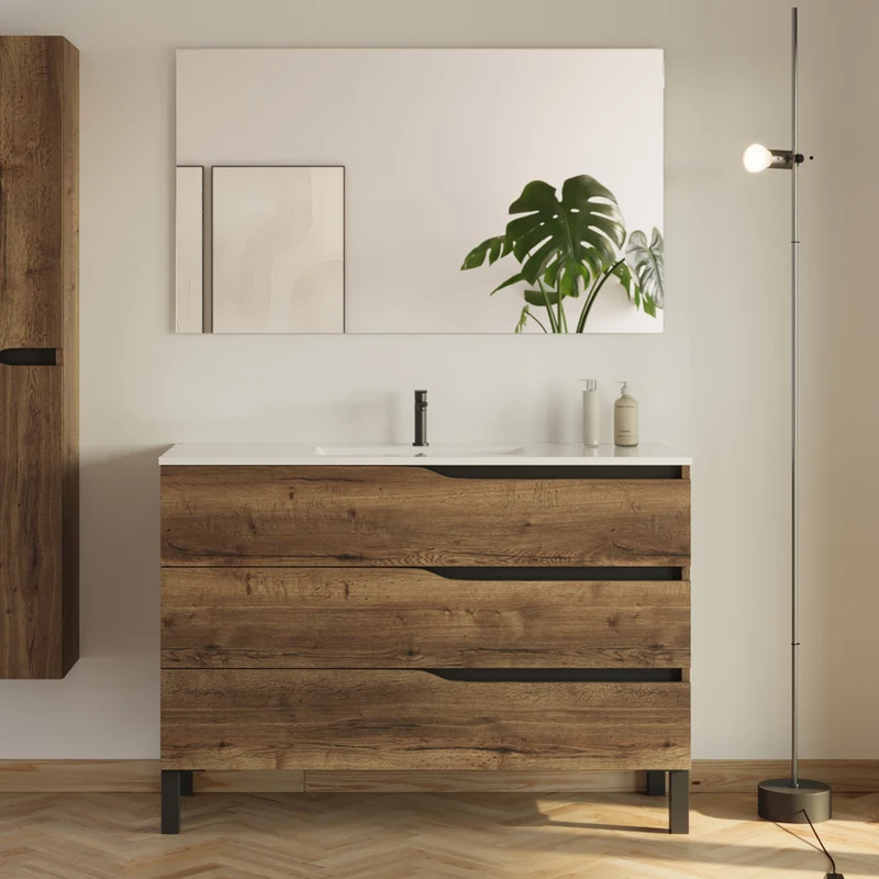 Meuble de salle de bain 120cm simple vasque - 3 tiroirs - MATA