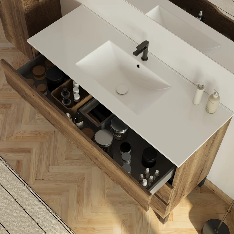 Meuble de salle de bain 120cm simple vasque - 3 tiroirs - MATA