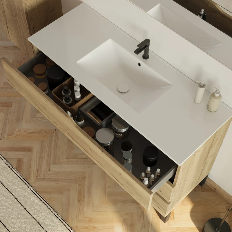 Meuble de salle de bain 120cm simple vasque - 3 tiroirs - MATA