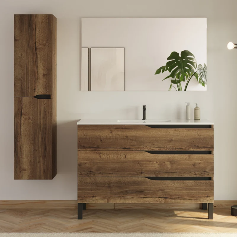 Meuble de salle de bain MATA simple vasque 3 tiroirs + colonne - 120cm