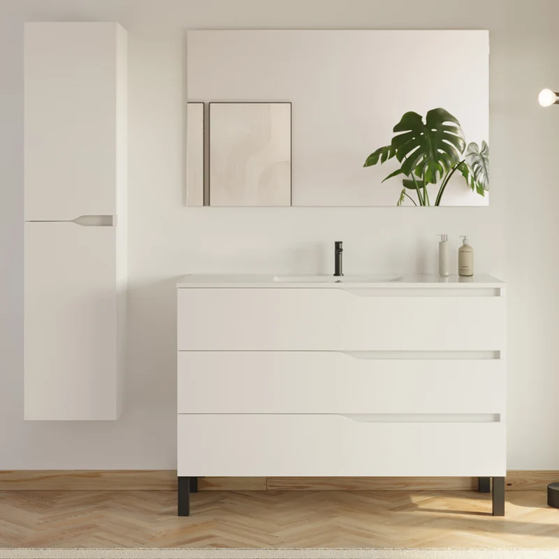 Meuble de salle de bain MATA simple vasque 3 tiroirs + colonne - 120cm