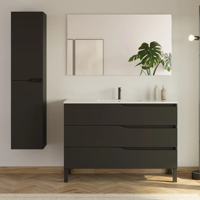 Meuble de salle de bain MATA simple vasque 3 tiroirs + colonne - 120cm