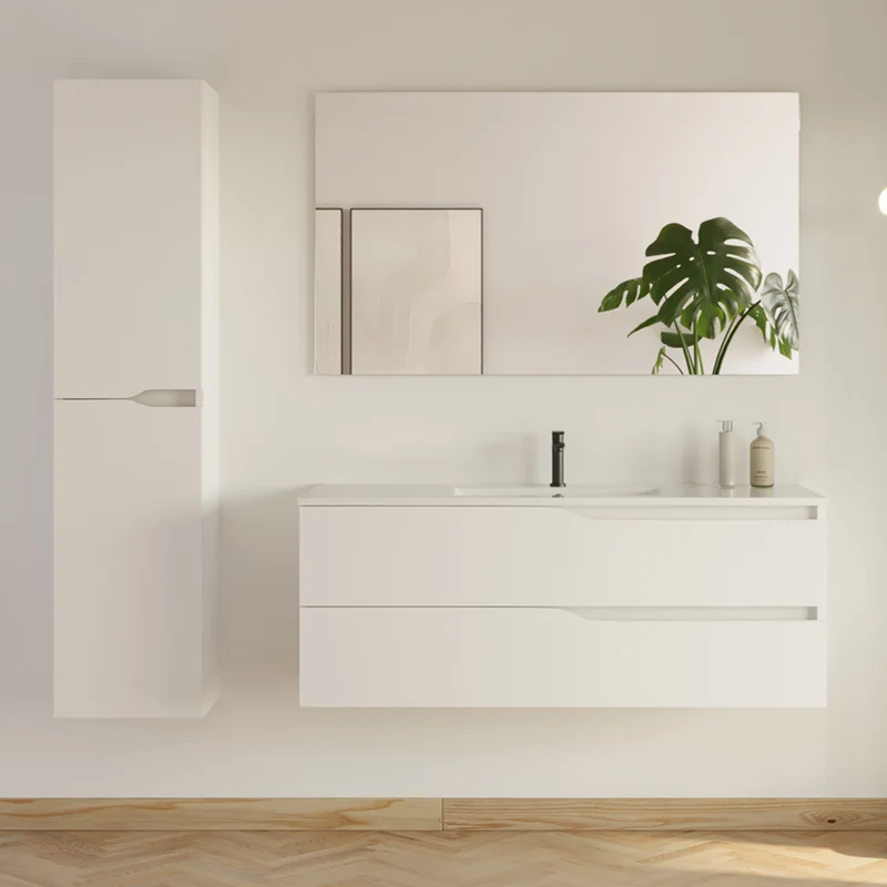 Meuble de salle de bain LUNA simple vasque 2 tiroirs + colonne - 120cm